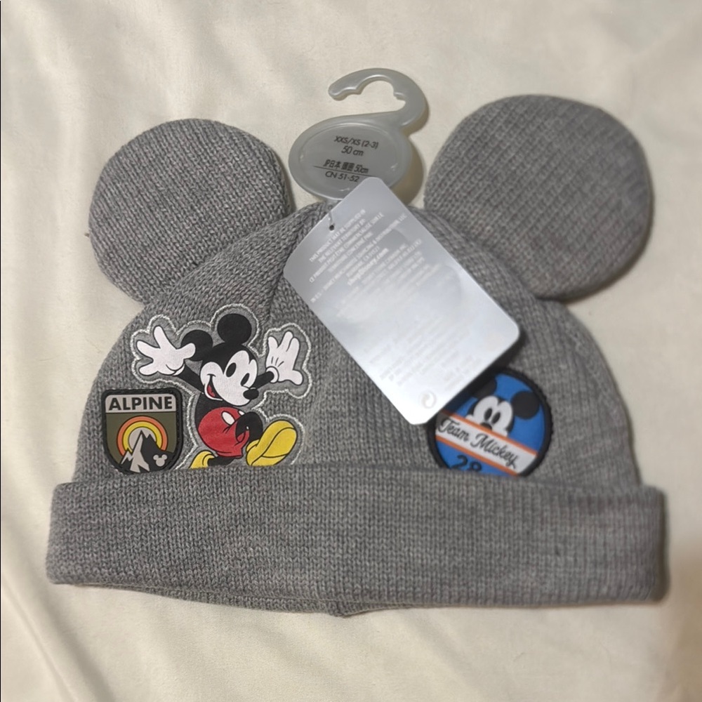 Disney Gray Knit Beanie with Mickey Mouse Embellishments